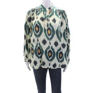 V.De.Vinster Womens Cotton Abstract Long Sleeve Pullover Blouse Top Green Size S